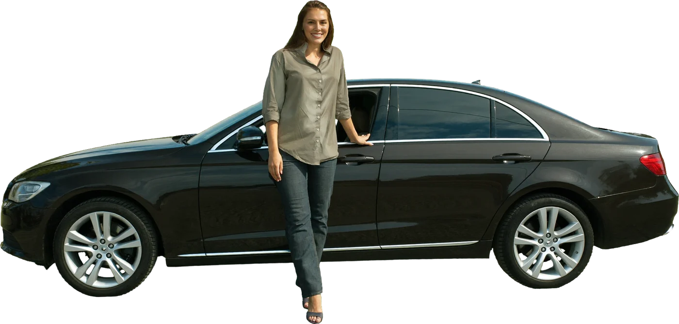 A California driver standing beside her car, which she keeps driving while repaying an auto equity loan