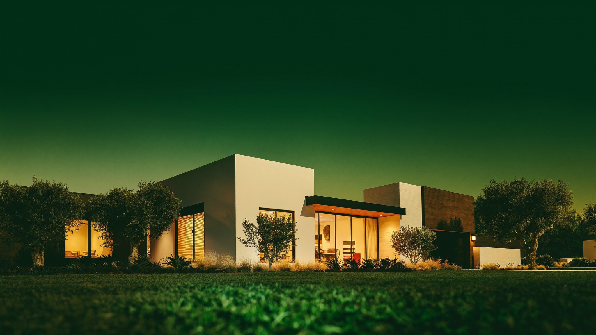 A modern California home at dusk whose owner accessed their equity with a Home Equity Investment