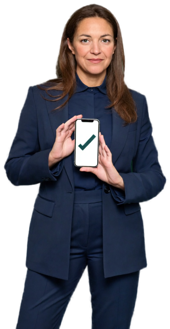 A smiling California borrower holding a phone showing an approved personal loan